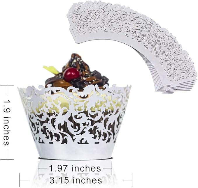 YOZATIA 60 Silver Vine Lace Cupcake Wrapper, Laser Cut Cupcake Liners for Weddings Birthdays Tea Parties and any Special Event- Silver