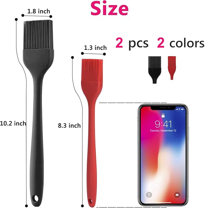 Hhyn Silicone Basting Pastry Brush Set 2 Pack Heat Resistant Spread Oil Butter Sauce for BBQ Grill Barbeque Kitchen Baking Cooking Pastries, 1 Large & 1 Small