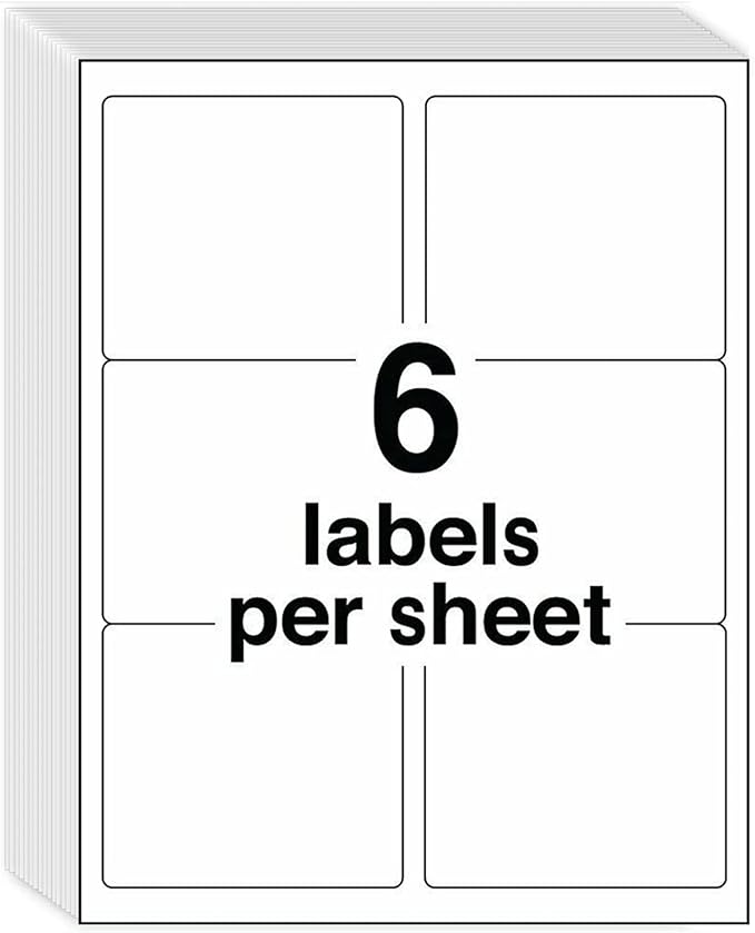 3-1/3" x 4" Shipping Address Labels 300 Label Stickers Paper for Laser/Inkjet Printer 6 per Page Printable Mailing Labels, FBA Box Labels - Matte, 50 Sheets (Pack of 2)