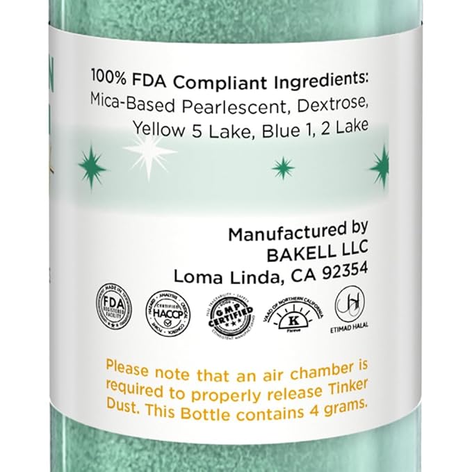 Bakell - Emerald Green Tinker Dust (4g, 1x Mini Spray Pump) Edible Glitter for Food, Desserts, and Beverages!