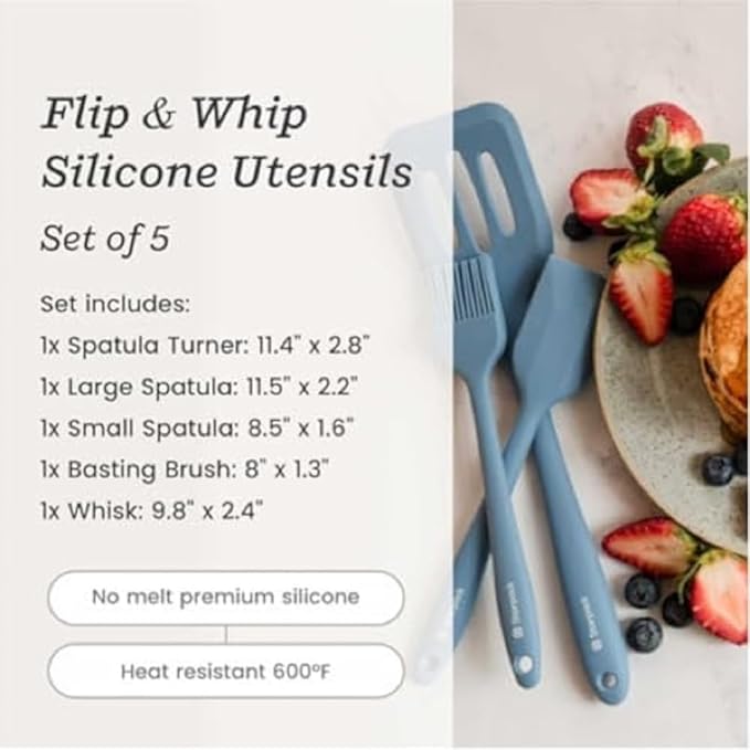 Starpack 'Flip & Whip' Premium Silicone Baking Utensils Set (5 Pcs) - Cooking Utensils with Heat Resistant to 600°F - Baking Utensils - Large & Small Spatulas, Whisk & Basting - Brush Baking Tool Set