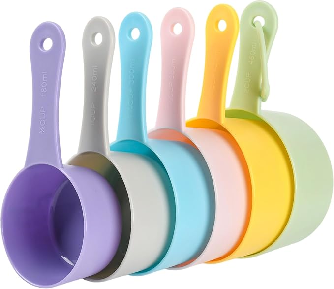 Smithcraft Measuring Cups Set 6, Colorful Plastic Measuring Cup Set, Big Size Metric & US Measure Cups, Cute Dry Measurement Cups for Kitchen & Baking, Cooking Measure Cup with 3/4 & 2 Cup