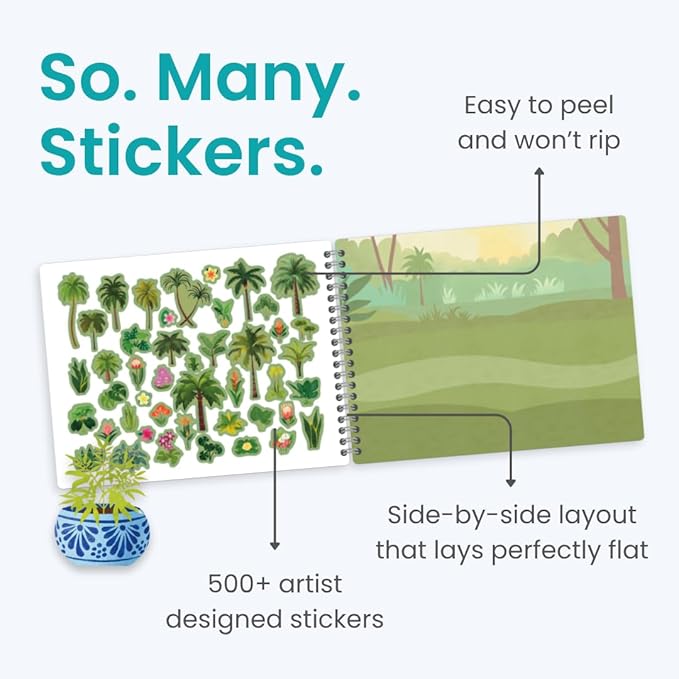 Cupkin Plants and Mushroom Sticker Book Activity for Kids, Toddler Airplane Travel Essentials, 500+ Nature Stickers for Kids + 12 Scenes + 12 Coloring Book Pages, Childrens Crafts for Ages 2-8
