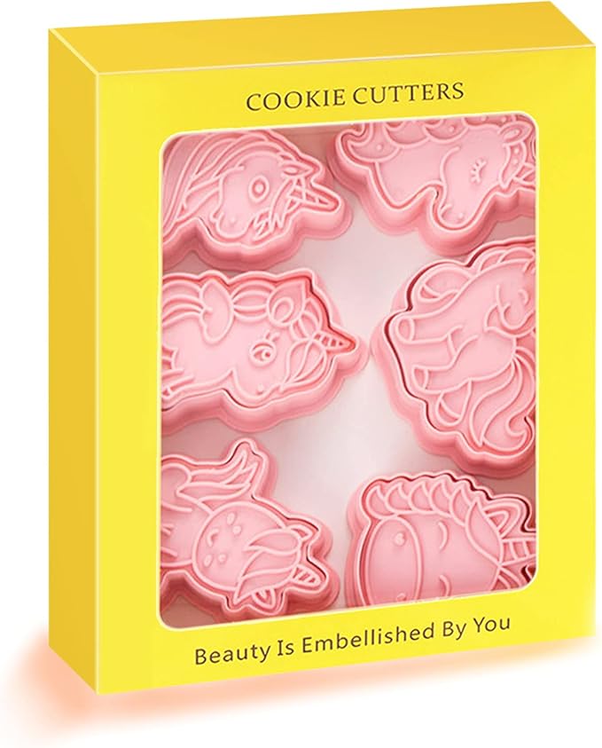 Novel Unicorn Cookie Cutters and Stamper, 6-Style 3D Unicorn Cookie Cutters Set for Kids Birthday Party and Festival (Pack of 12)