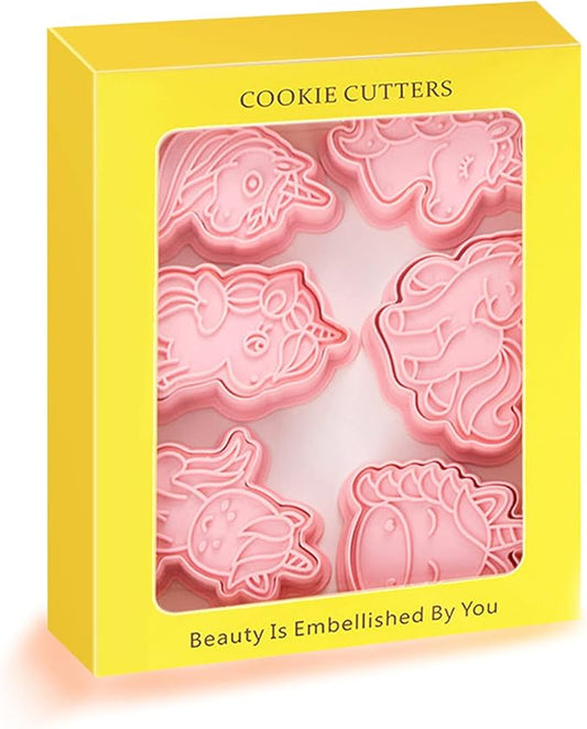Novel Unicorn Cookie Cutters and Stamper, 6-Style 3D Unicorn Cookie Cutters Set for Kids Birthday Party and Festival (Pack of 12)