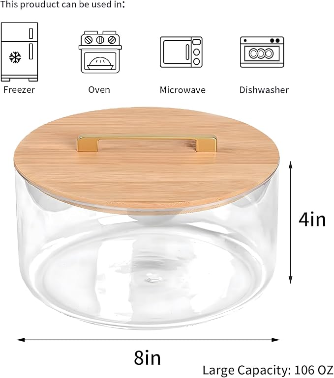 Large Salad Bowl, 8 Inch Trifle Bowl Glass with Sealed Lid, Versatile Mixing and Serving Bowl for Laying Ice Cream,Cake,Cupcake,Salad,Fruit,Baking,Dessert and Party Diy, Microwave Safe