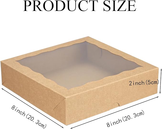 30pcs 8x8x2 Inch Brown Bakery Boxes with Window - Perfect for Cookies, Chocolate Covered Strawberries, Pretzels, Cakesicles & More