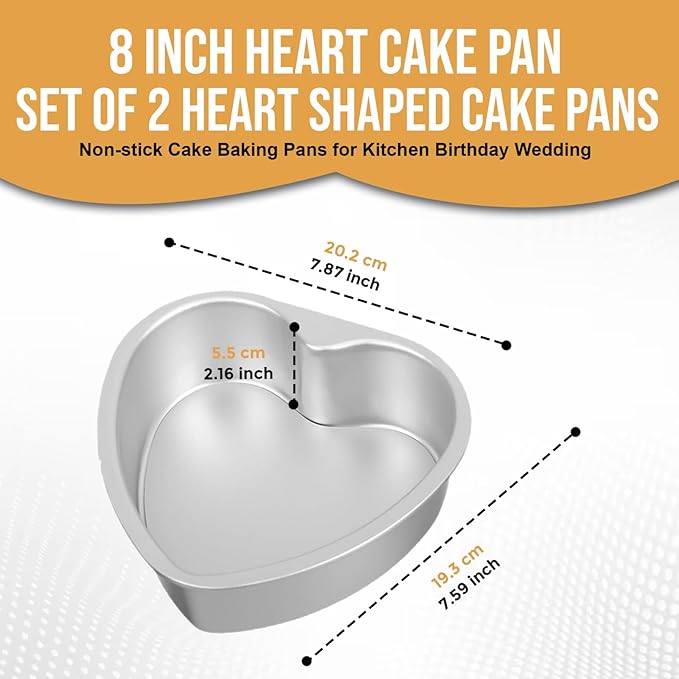 Heart cake pan Set, 1 Piece of Heart Cake Pan with 60 Pcs Parchment Papers, 8 Inch Aluminum Heavy Duty Layer Cake Mold, Non-Stick Baking Tin for Wedding Birthday Valentine's Day