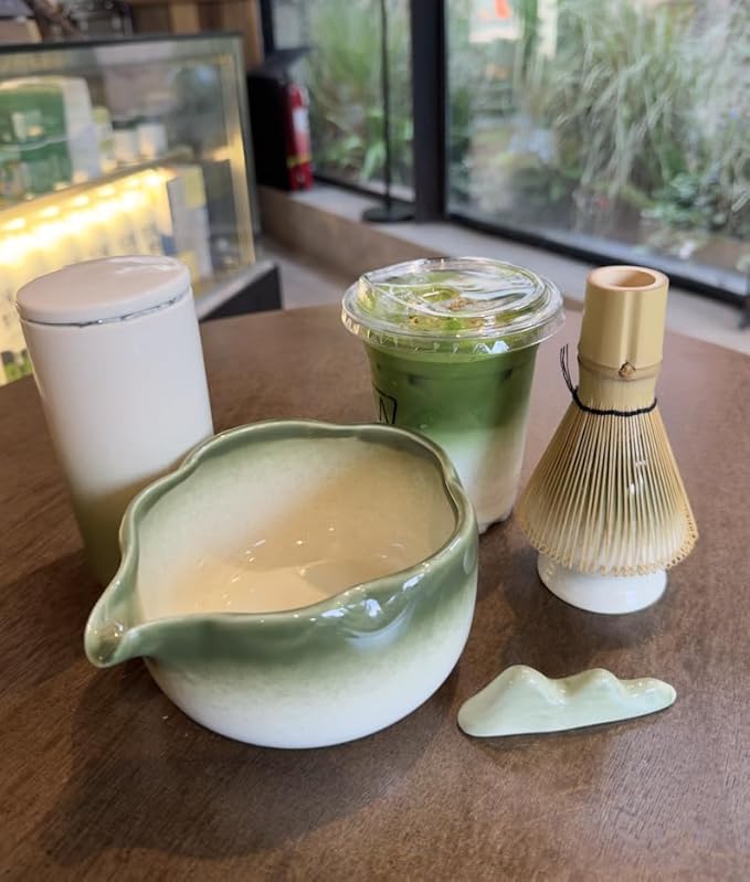 Matcha Whisk Set, 10 Pcs Large Set, Matcha Bowl with Whisk Holder and Spoon Rest All In One Bag, Sakura pink and Matcha Green, Perfect for Enthusiasts, Gift-giving, Christmas Gift