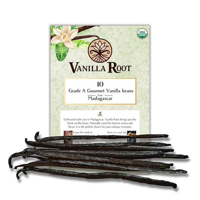 10 Organic Madagascar Vanilla Beans Grade A, Gourmet Vanilla Pods for making Extract and Bakery (10 Count (Pack of 1), 10, Count)