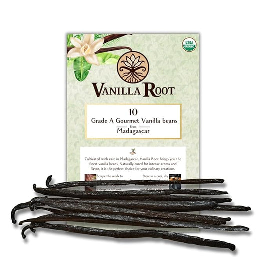 10 Organic Madagascar Vanilla Beans Grade A, Gourmet Vanilla Pods for making Extract and Bakery (10 Count (Pack of 1), 10, Count)