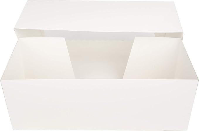 O'CREME White Rectangular Cake Box 14 Inch x 6 Inch x 5 Inch High with Scalloped Window - Pack of 25