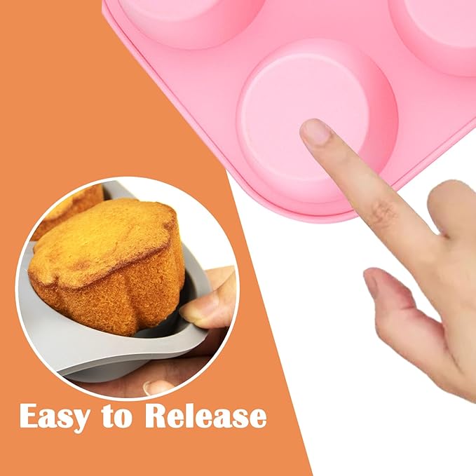 6 Cups Silicone Muffin Pan Set, Nonstick Mini Cupcake Pans, 2pcs BPA Free Small Muffin Tin for Baking