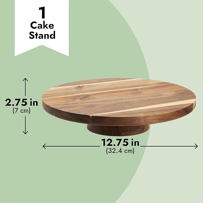 Juvale Acacia Wood Cake Stand - Wedding Cake Stand & Serving Platter - Rustic Round Wood Dessert Display - Easy-Clean Low-Profile Wooden Serving Base - 12.75 in Dia, 2.75 in H