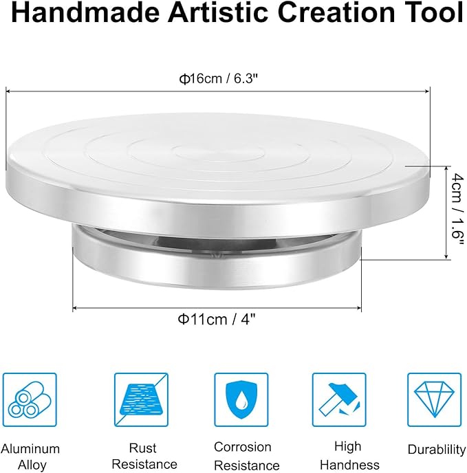 PATIKIL Turntable Sculpting Wheel, 6.3 Inch Dia Pottery Clay Rotation Turn Table Double Sided for Cake Decorating Paint Spraying Painting Crafting Projects