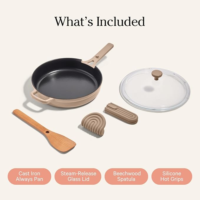 Our Place Cast Iron Always Pan | Premium Enameled, Toxin-Free Surface | 10-inch 8-in-1 Multifunctional Cookware System | Lid, Handle Covers | Heavy Duty Skillet | Oven & High Heat Safe | Steam