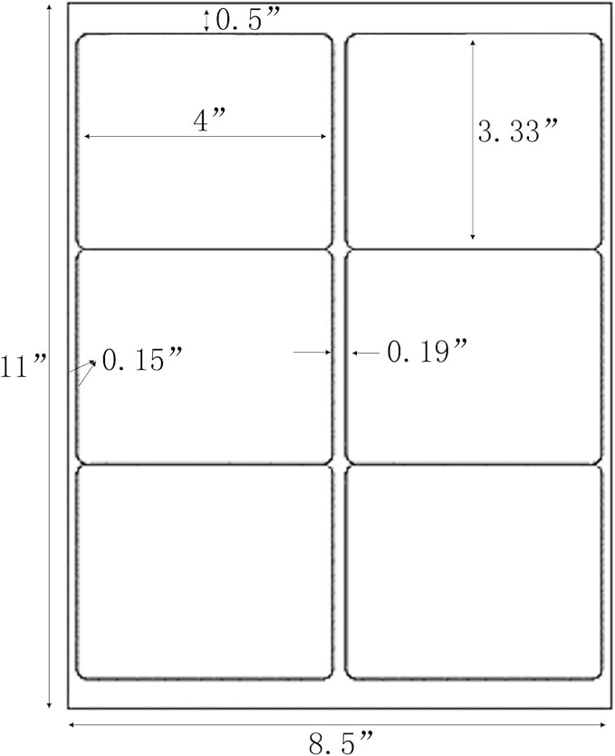 3-1/3" x 4" Shipping Address Labels 600 Label Stickers Paper for Laser/Inkjet Printer 6 per Page Printable Mailing Labels, FBA Box Labels - Matte, 100 Sheets (Pack of 2)