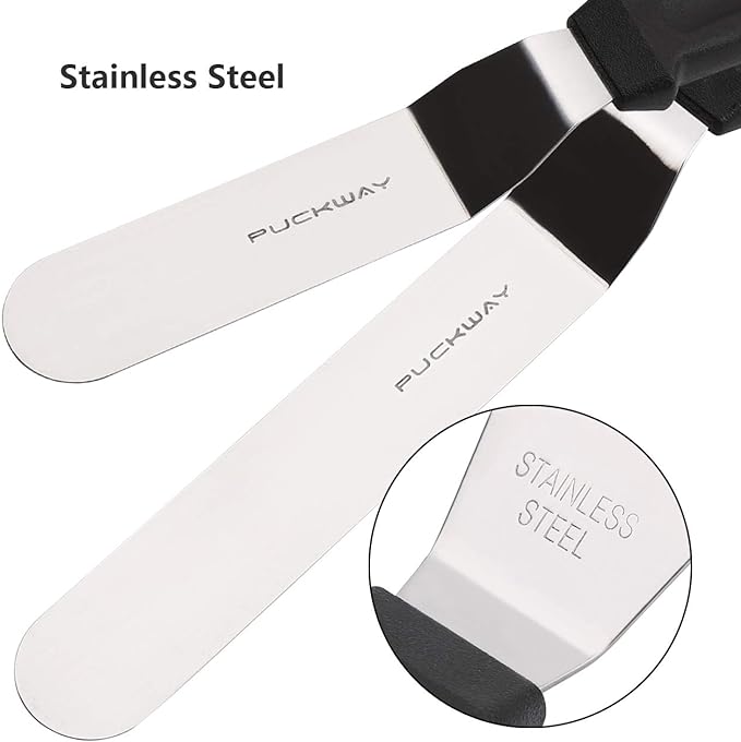 3 Metal Cake Offset Spatulas, 6 8 & 10 Inch Frosting Angled Icing Spatula for Decorating