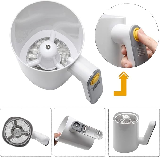 Electric Flour Sifter, Battery Operated Mesh Shaker, Handheld Flour Sieve, Cup Shape Powder Shaker Strainer, Kitchen Baking Tools for Cooking, Pastry, Baking (COLOR:White)