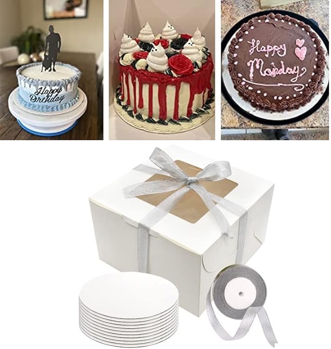 8 Inch Cake Boxes 24pcs Cake Boxe with window 8x8x5 Inches Bakery Boxes Cajas Pasteles for Cake,Pastries,Cookies,Pie,Birthday Party,Wedding (White)