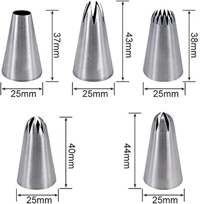 Icing Piping Nozzles,5Pcs/Set Stainless Steel Round Piping Nozzles Cake Decorating Tips Set for Baking, Cakes, Cup Cakes, Cookies