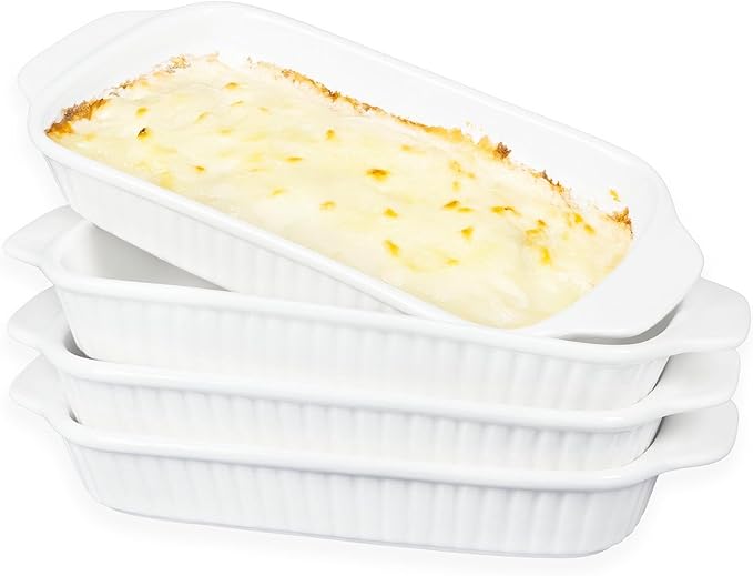 Ceramic Small baking dish 8 x 5 Small Au Gratin Baking Dish with Handles, Set of 4, 15 Oz Casserole Dishes, for Oven Roasting, for Individual portion, Lasagna, Pie, Gratin, Kitchen Home
