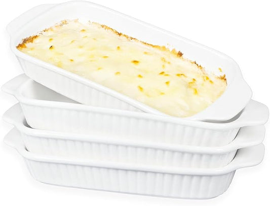 Small Au Gratin Baking Dish with Handles 7 x 4, Set of 4, 8.5 Oz Ceramic Casserole Dishes, for Oven Roasting, Au Gratin Pans Set for Individual portion, Lasagna, Pie, Gratin, Kitchen Home