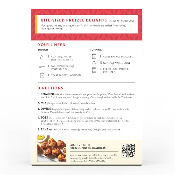 King Arthur Baking Company Soft & Chewy Pretzel Bites Mix Kit 15.6 oz., Baking Mix - Ready in 1 hour