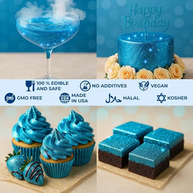 Blue Edible Glitter for Drinks Bulk 20g | Premium Edible Glitter for Cakes, Cocktails, Blue Cake Decorating Decorations Food Grade, Vegan, Kosher, Halal, Gluten Free - Made in USA