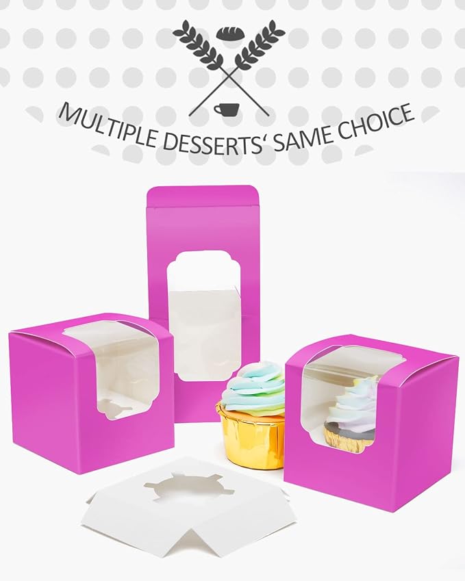 qiqee Roland Cupcake Boxes Individual Cupcake Container 60pcs 3.5" x 3.5" x 3.5" Auto-Pop up Single Cupcake Boxes (60 Boxes+60 Inserts)