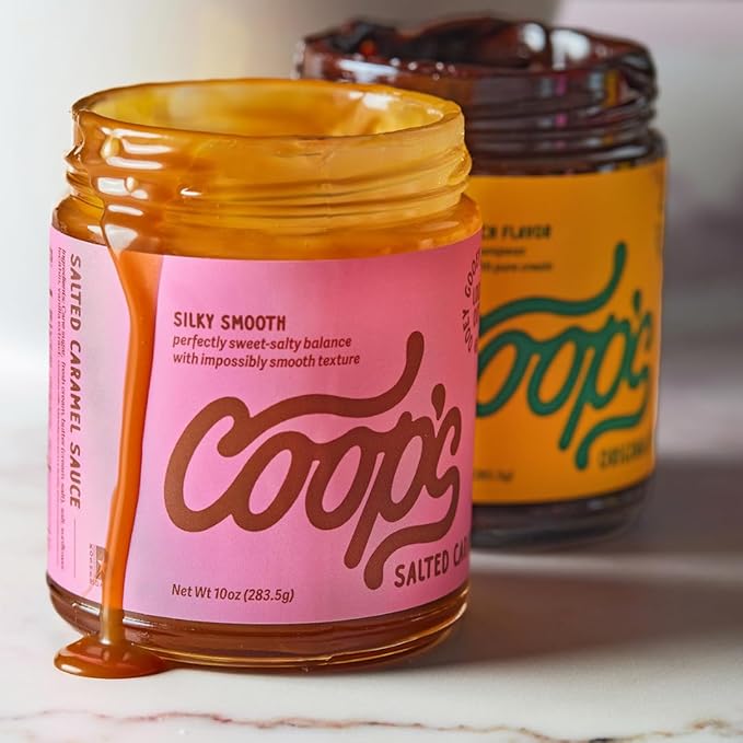 Coop's Original Hot Fudge & Salted Caramel Sauce (2- Pack): Gourmet, All Natural, Handcrafted, Gluten Free, Non-GMO, Chocolate Ice Cream Toppings, Sundae, Desserts, 10 Ounce each