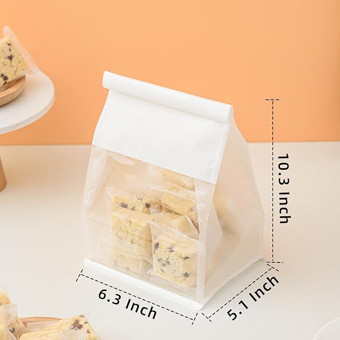 50 Pcs 6.3 Inch White Kraft Paper Bread Bags with Tin Tie, Medium Homemade Bread Packing Bag, Thickened Storage Bagel Bag with Clear Window for Sourdough, Baked
