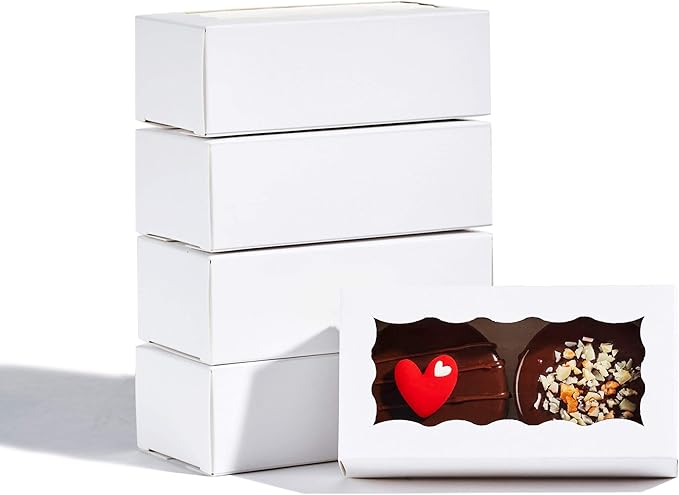 JCXGRVC 24PCS 4.17x2.16x1.37 Inches Elegant White Double Favor Boxes with Clear Window for Macaron, Chocolate, Small Cookies, Party Candy Treat Boxes
