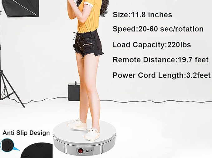 Rotating Display Stand 11.8'' Motorized Turntable Spinning Photography Turntable with Telecontroller (White Wired Charge/with Remote controller)