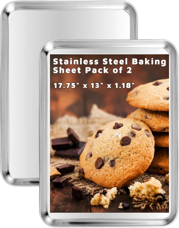 Aluminium Alloy Baking & Cookie Sheets, Heavy-Duty Baking Pans, Cooking Trays for Oven, 2 Pack, 17.75 x 13 x 1.18 Inches (17.75 x 13 x 1.18 Inches)