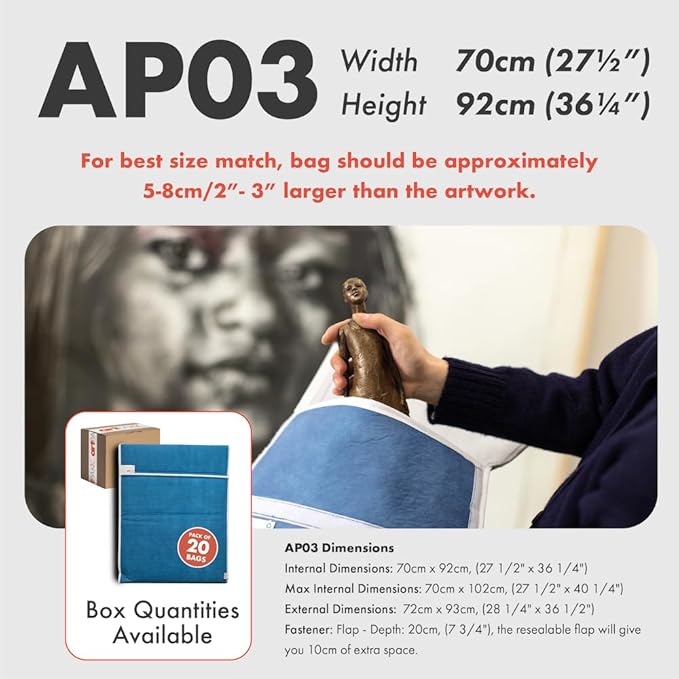 Art Bags (AP03-28" x 36 1/2") - Strong • Shock-Absorbent • Reusable • Non-Toxic • Waterproof • Acid-Free Lining - Long-Term Art Storage + Shipping + Protection Solution (Colour May Vary)