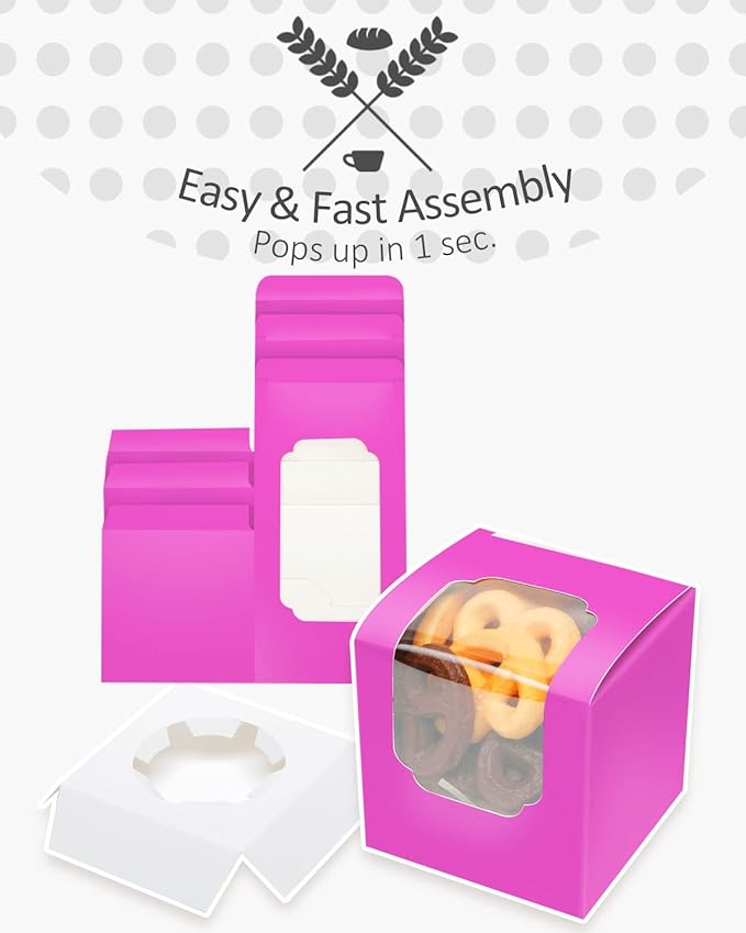 qiqee Roland Cupcake Boxes Individual Cupcake Container 60pcs 3.5" x 3.5" x 3.5" Auto-Pop up Single Cupcake Boxes (60 Boxes+60 Inserts)