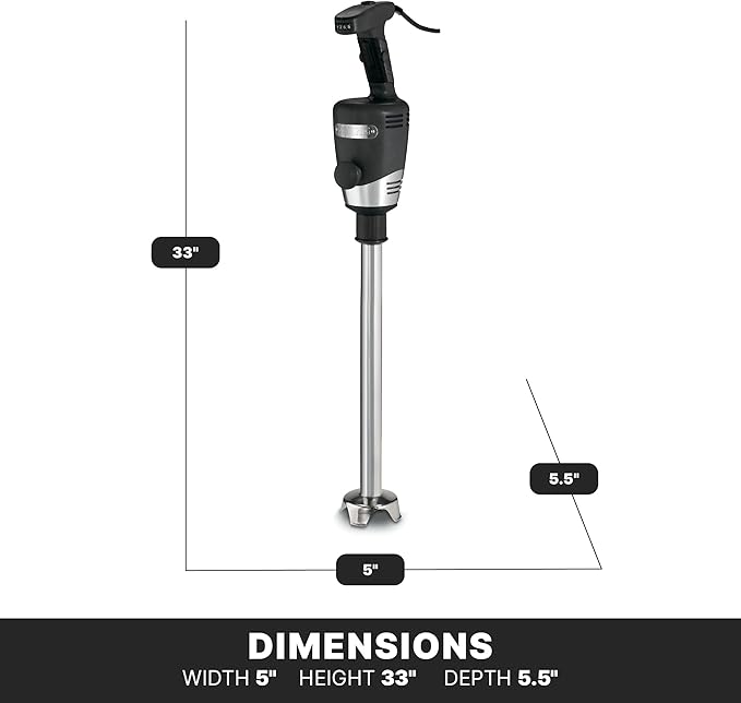 Waring Commercial Big Stix Heavy Duty Stick Immersion Hand Held Blender, 14" Removable Shaft, 1 HP, 700 Watt, Variable Speed, Professional Restaurant Kitchen Grade, 50 Gal Capacity, 120V, 5-15P WSB65, 18 Inch Shaft | 235 Gallon Capacity