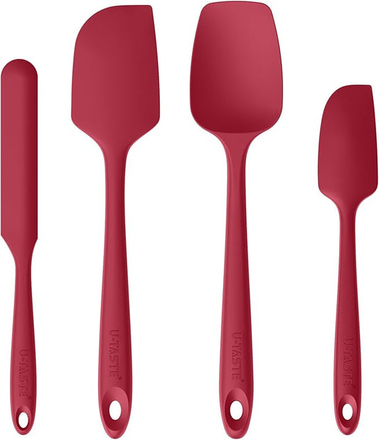 High Heat Resistant Silicone Spatulas: U-Taste 480ºF Hot Proof Food Grade Flexible Silicon Baking Scraper, Food Grade Rubber Kitchen Cooking Mixing Utensils for Nonstick Cookware Set of 4 (Red)