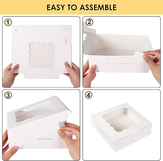 Moretoes 30pcs Bakery Boxes, 8x8x2.5 Cookie Boxes with Window, White Treat Containers for Donuts, Chocolate Strawberries, Pie