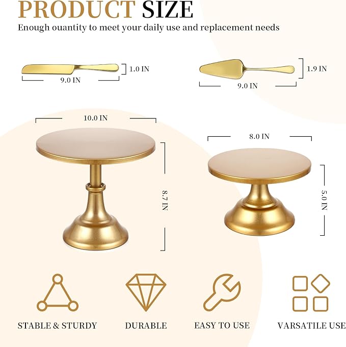 4 PCS Gold Cake Stand Set with Gold Pedestal Cake Stand and Cake Cutter Pie Spatula, Dessert Table Display Set for Wedding, Party, Birthday, Baby Shower, Event Bridal Celebration