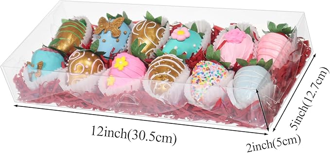 RomanticBaking 40Pcs 12x5x2Inches Clear Easter Cookies Boxes Bakery Box Chocolate Covered Strawberries Boxes Chocoalte Truffle Boxe Macaron Cakesickle Gift Packaging for Christmas Valentine's