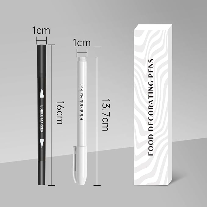 Edible Markers 3Pcs Black & White Food Coloring Pens – Double-Sided Fine & Thick Tips Edible Food Pens for Cookie Decorating, Fondant, Cakes, Desserts, Easter Eggs