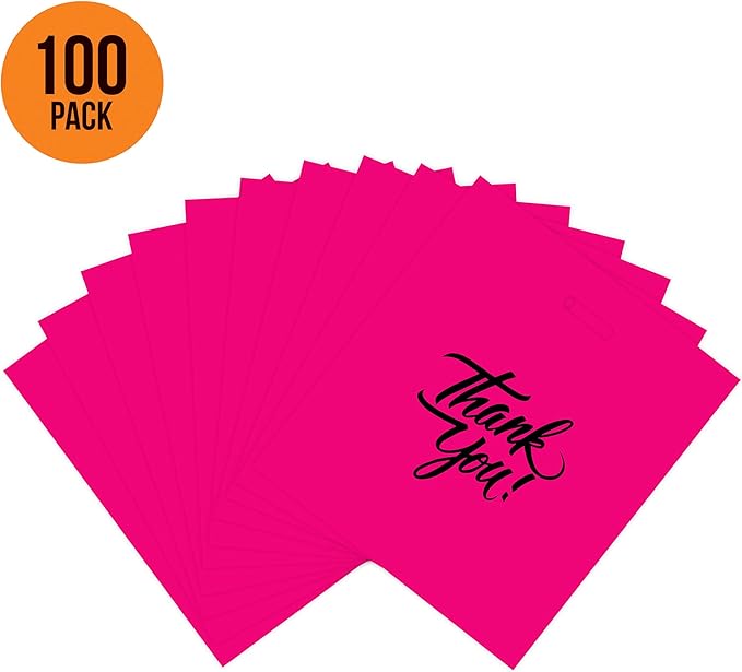 Infinite Pack Thank You Merchandise Bags, Die Cut Handles, Retail Shopping Bags for Boutique - Choose Color & Size