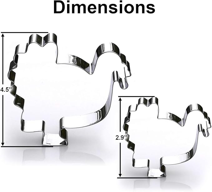 Thanksgiving Turkey Cookie Cutter Set, 2 Piece, 4.5", 2.9" Tall, Premium Food-Grade Stainless Steel, Dishwasher Safe