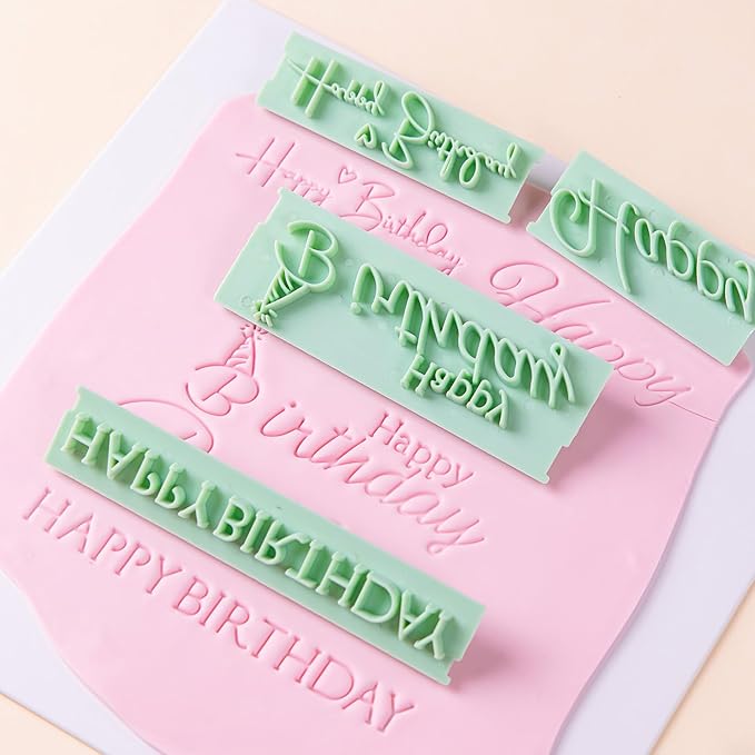 KALAIEN 8Pcs Happy Birthday Fondant Stamp,Custom Cookie Stamp, Happy Birthday Letters Embosser for Cake,DIY Cake Decorating Printing