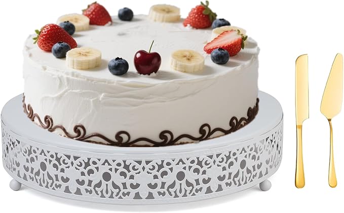 MTJYQTF White Cake Stand Set - Metal Round Cupcake Dessert Stand with Cake Cutting & Cake Spatula for Party, Candy Table Display for Wedding Birthday Baby Shower Housewarming Party CS003-pan-white