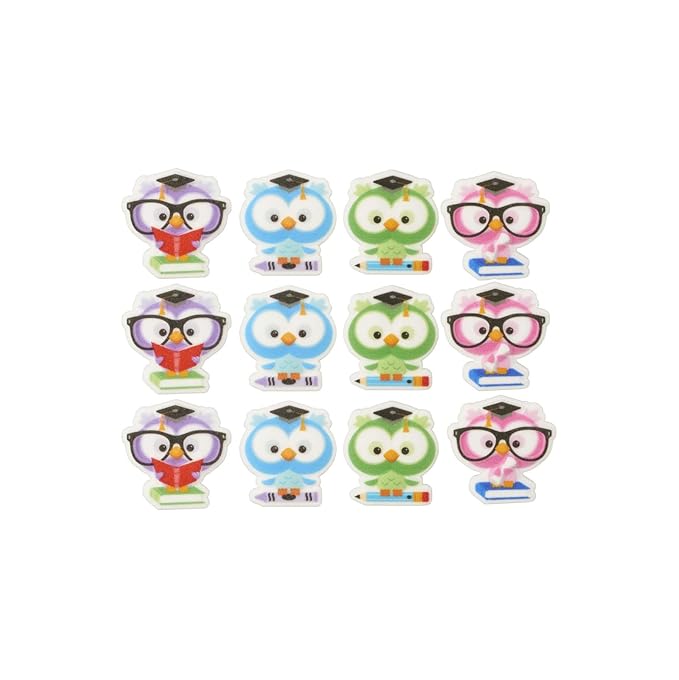 Graduation Owl Shape Edible Sugar Cake Toppers, 12 Count