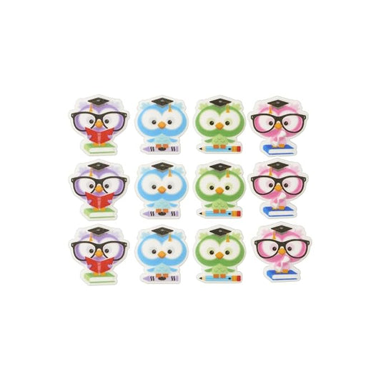 Graduation Owl Shape Edible Sugar Cake Toppers, 12 Count