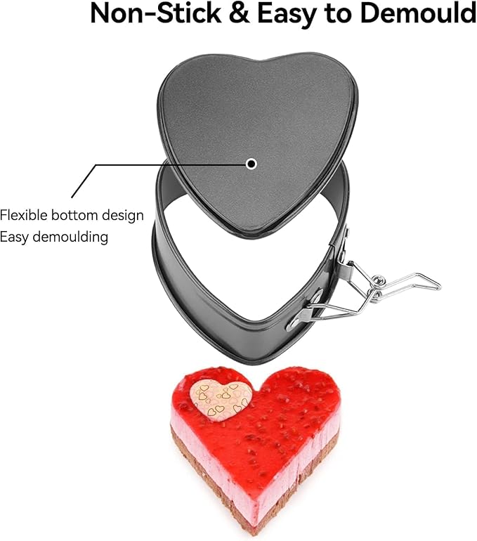 2PCS Springform Pan Cake Mold Heart Shape, Cake Pan Carbon Steel Mini Cake Molds for Baking with Removable Base Nonstick Cheesecake Pan Mini Cheesecakes, Pizz